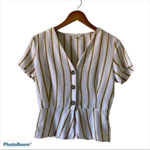 Love Tree Striped Button Up Short Sleeve Shirt